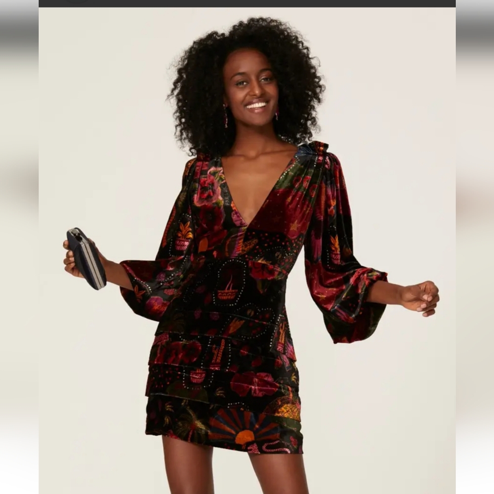 FARM Rio Crazy Mix Velvet Mini Dress  Size XS Lined